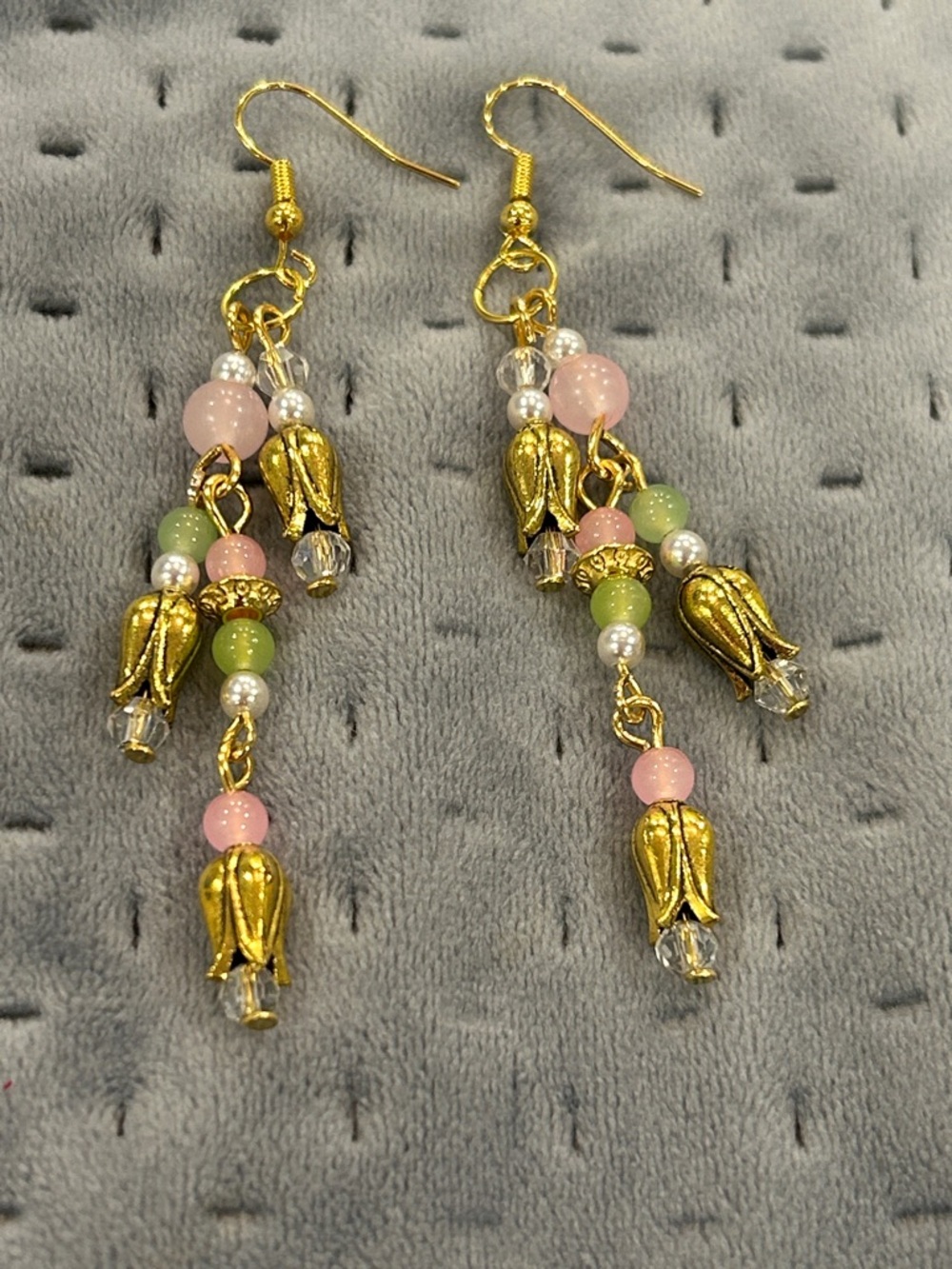 Tulip Dangle Earrings with Pink Rose Quartz-NWT